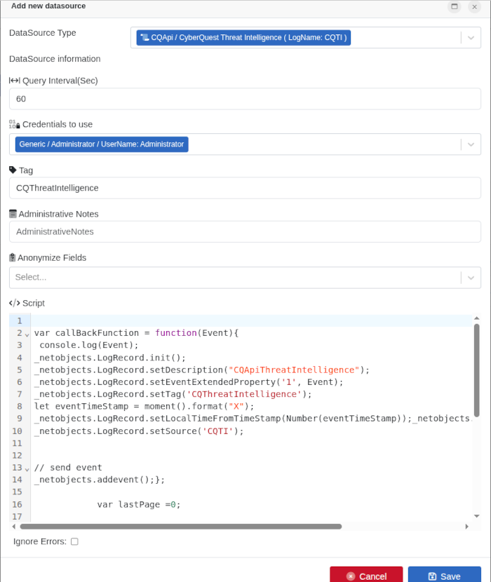Threat Intelligence data source script