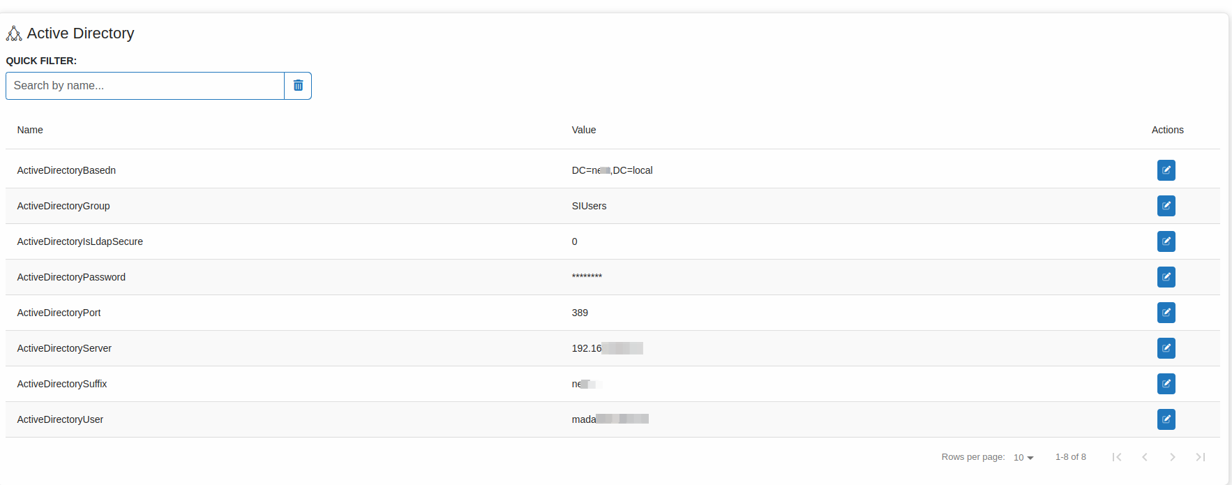Active Directory settings form