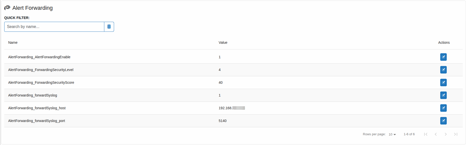 AlertForwarding settings