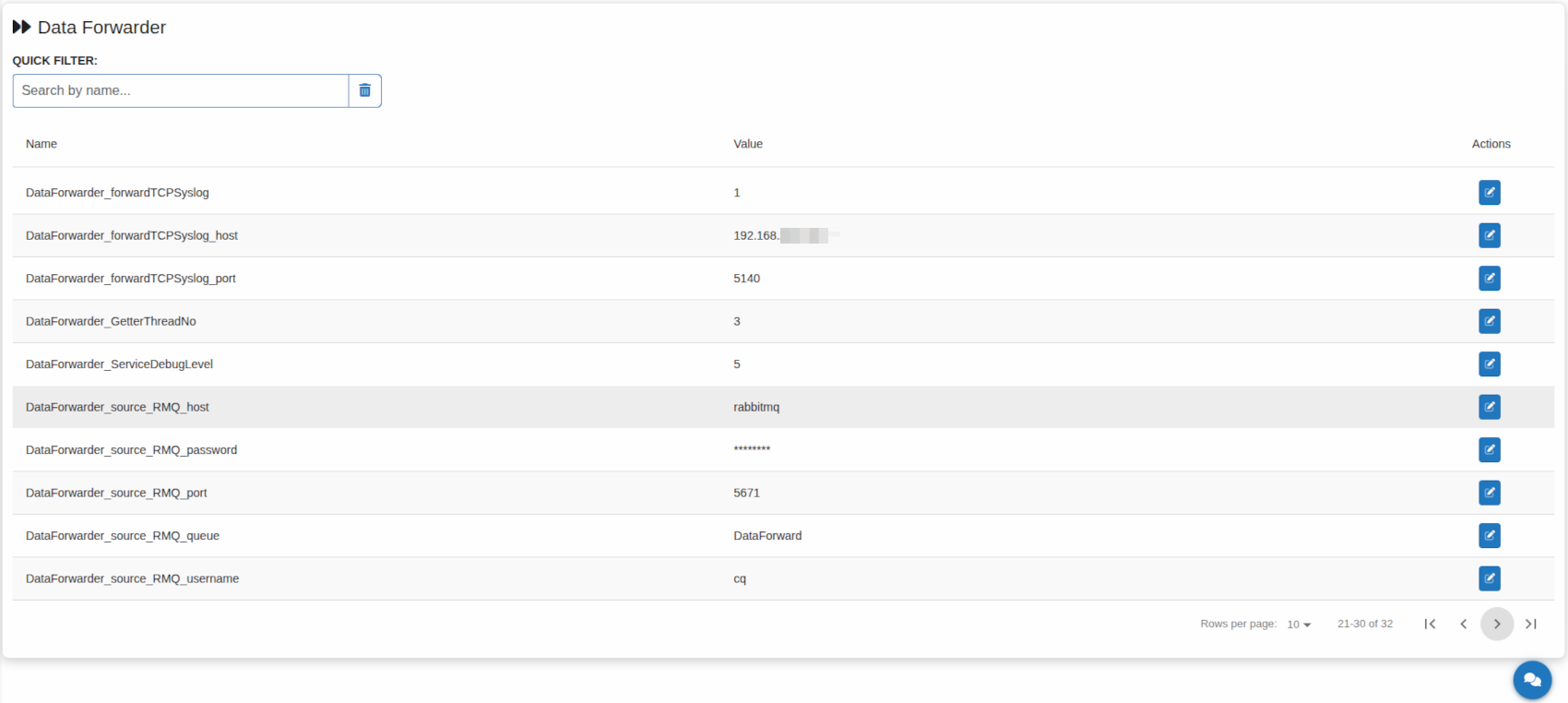 DataForwarder settings
