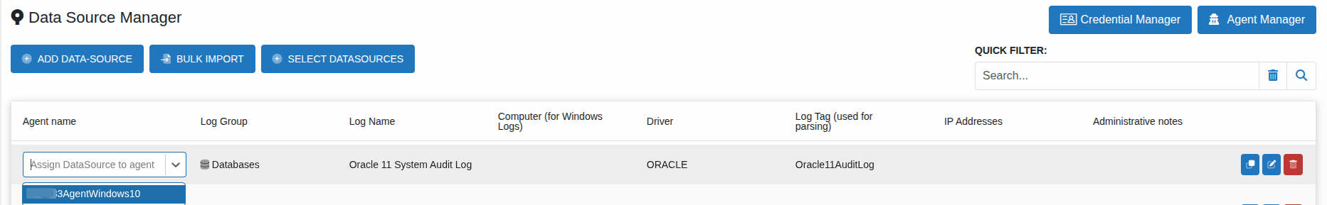 Assign agent dropdown