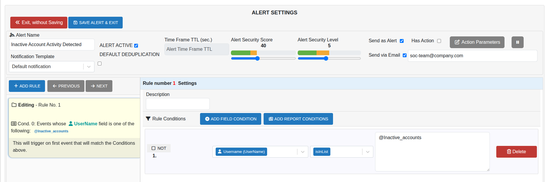 Alert rule using object list