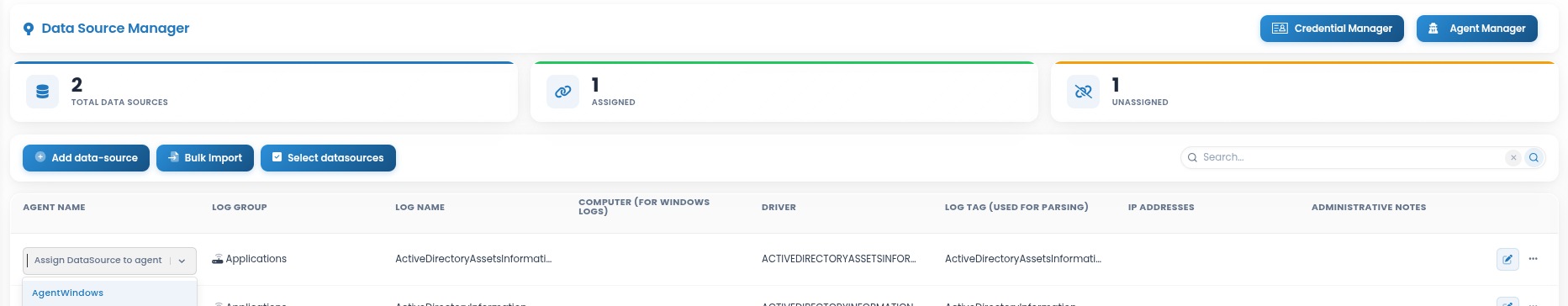 Assign agent dropdown