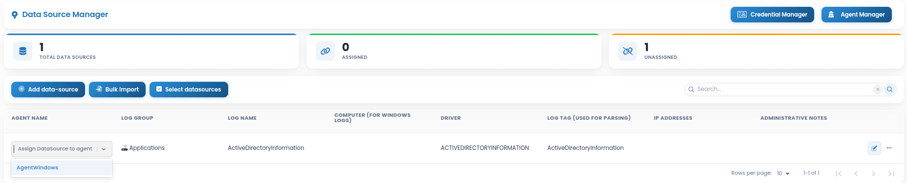 Assign agent dropdown