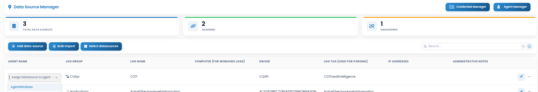 Assign agent dropdown