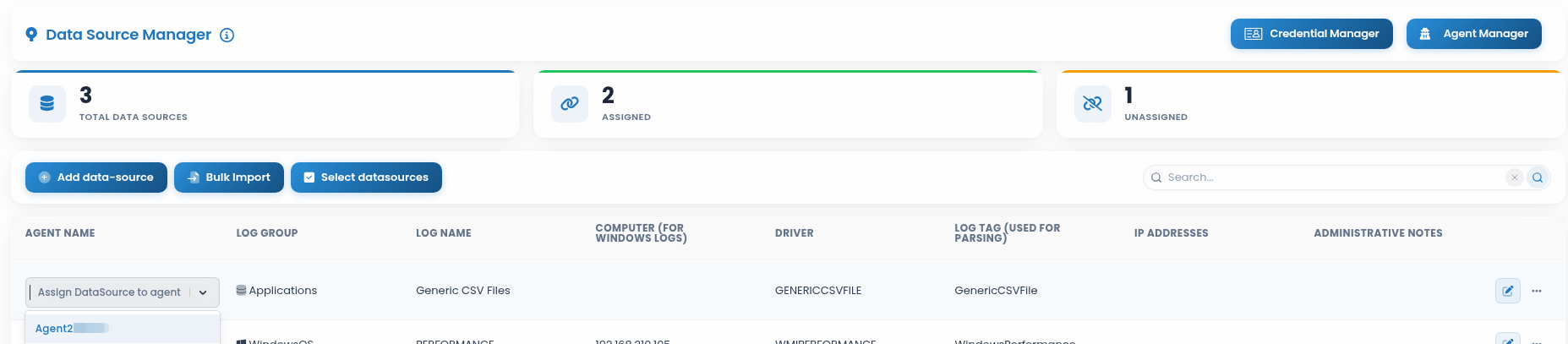 Assign agent dropdown
