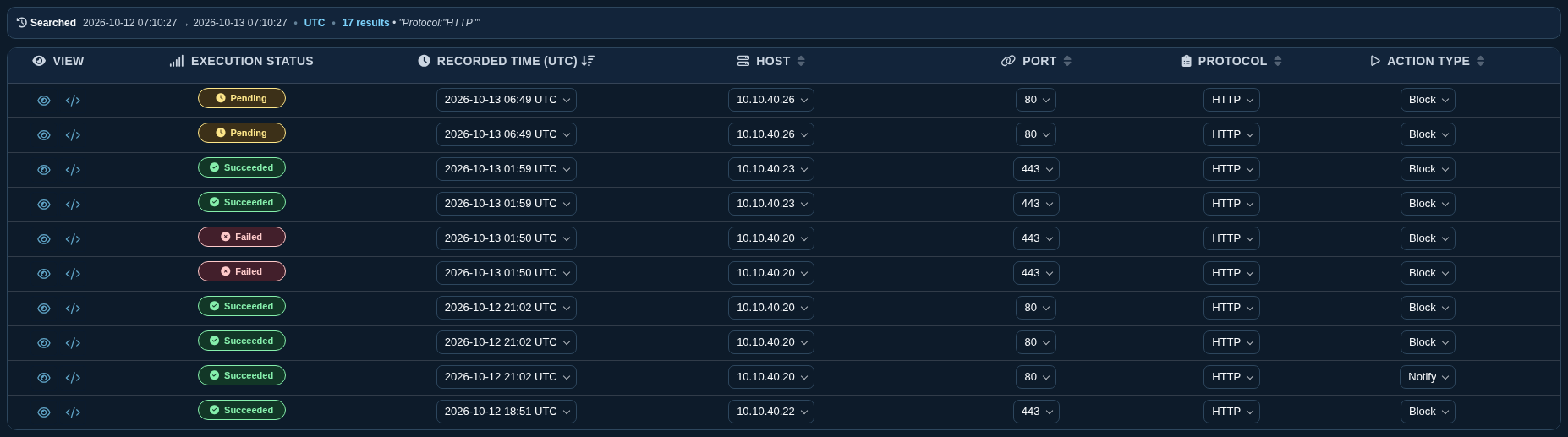 Execution status badges