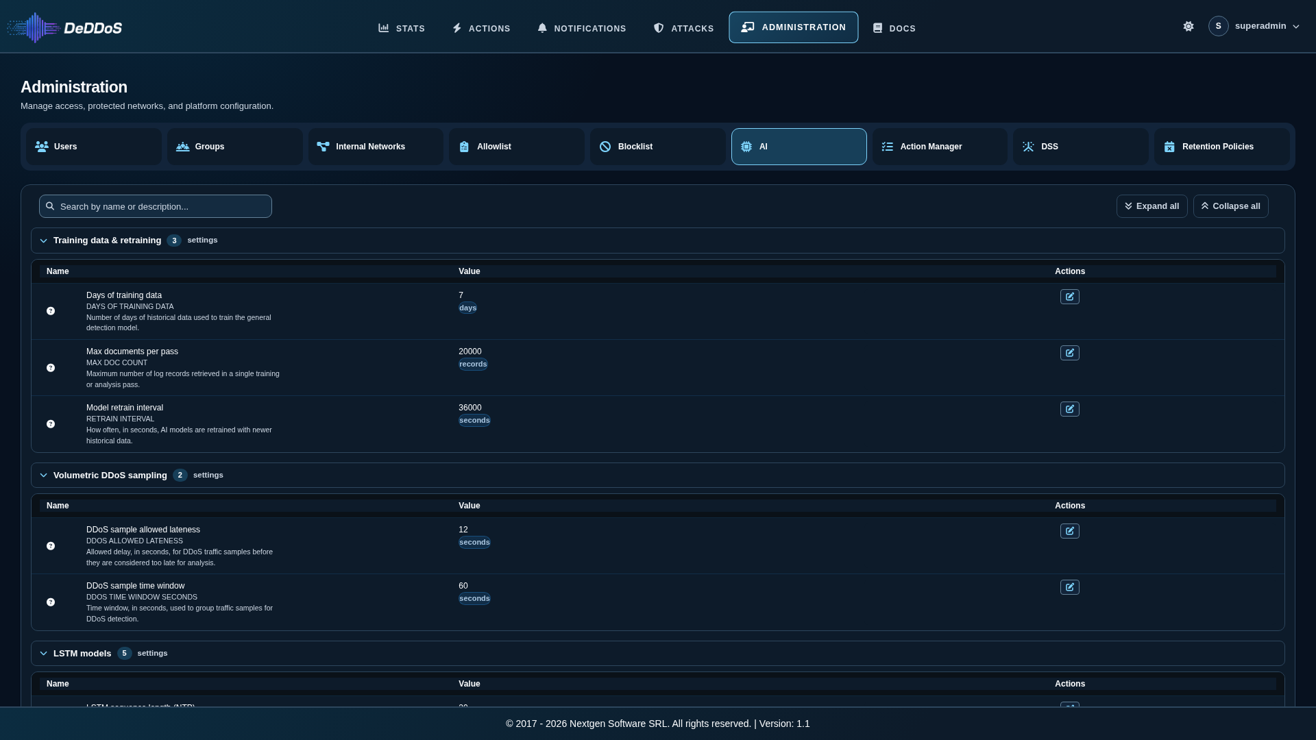 AI settings page