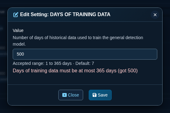 Server-side range error in the Edit Setting dialog
