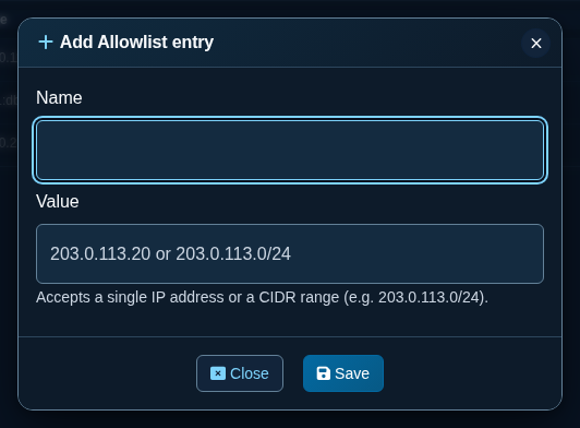 Add Allowlist entry dialog