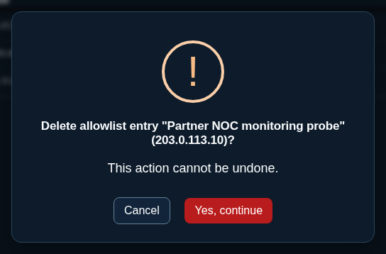 Delete allowlist entry confirmation