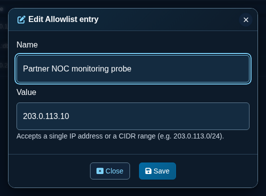 Edit Allowlist entry dialog