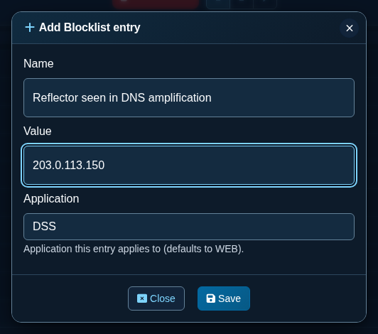 Add Blocklist entry dialog