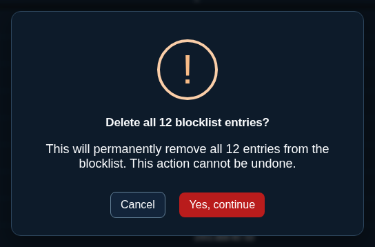 Clear blocklist confirmation