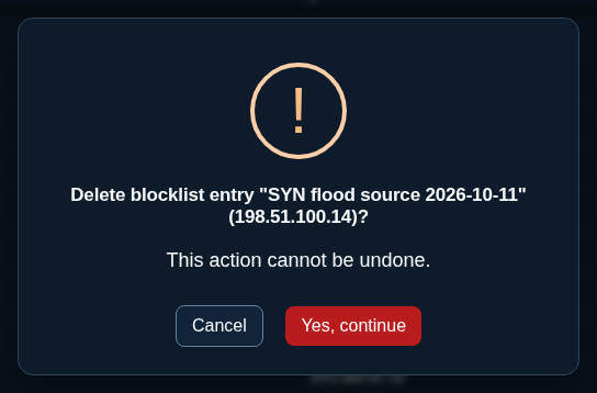 Delete blocklist entry confirmation