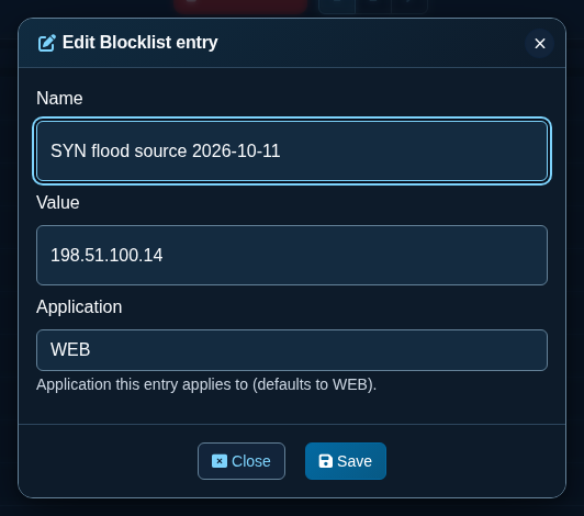 Edit Blocklist entry dialog