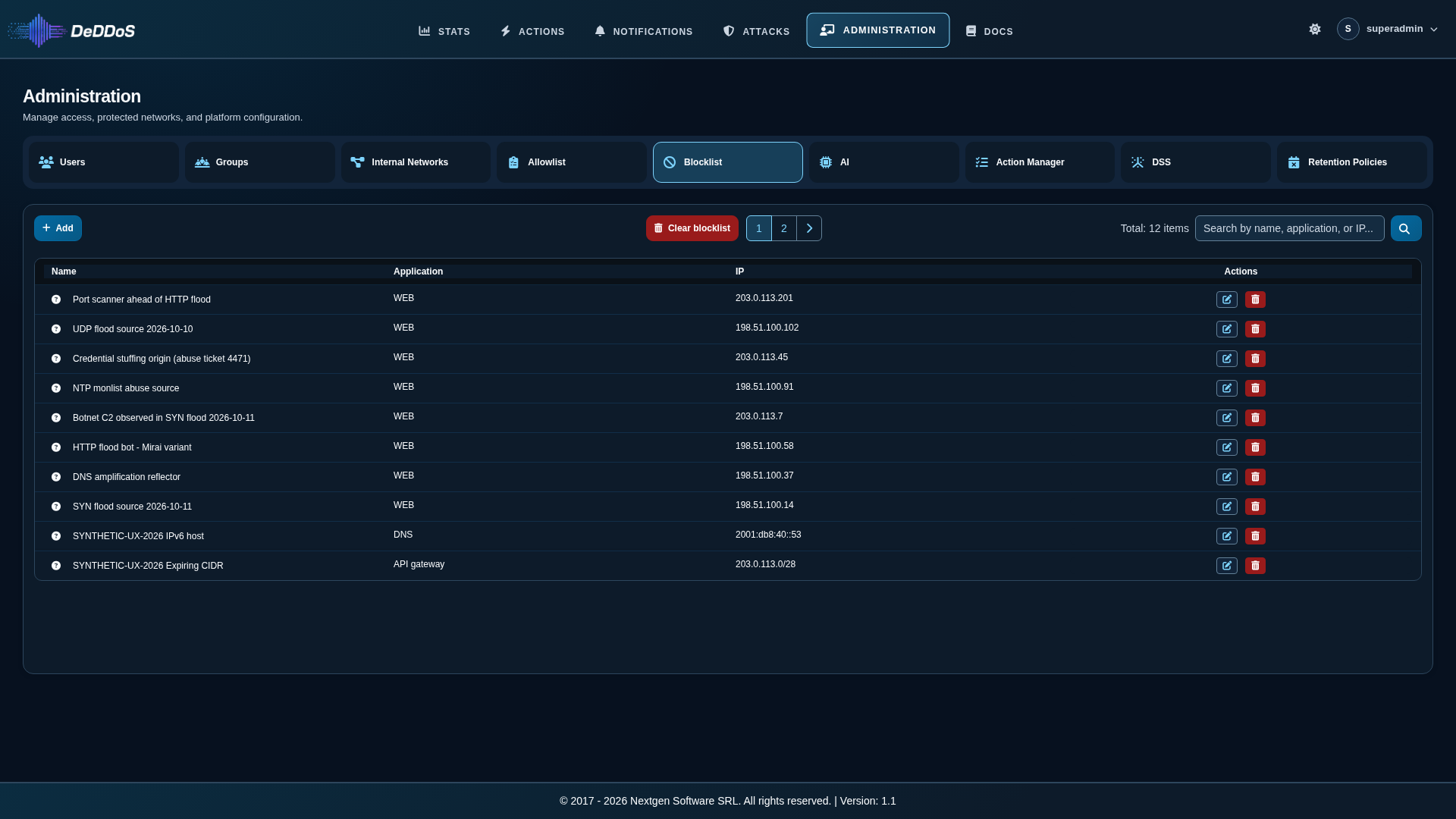 Blocklist main view