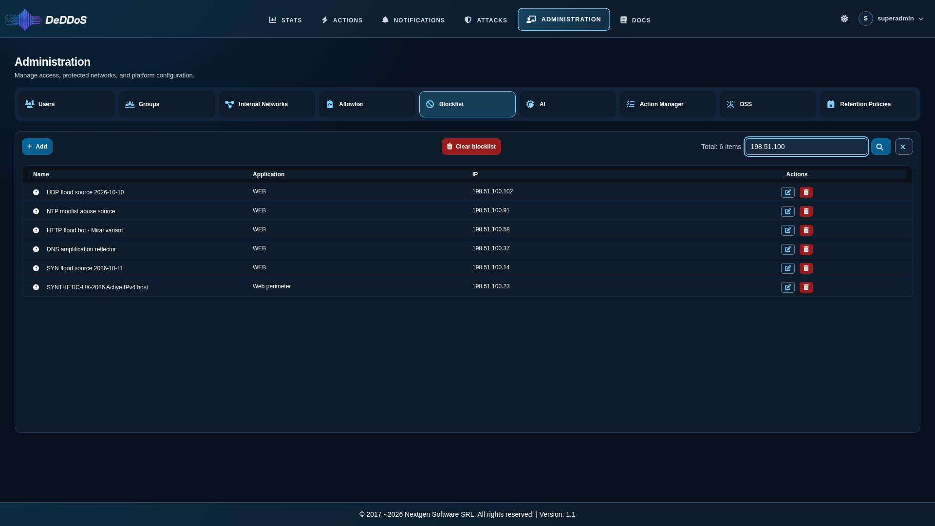 Blocklist search results