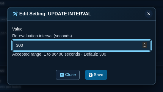 Edit integer setting
