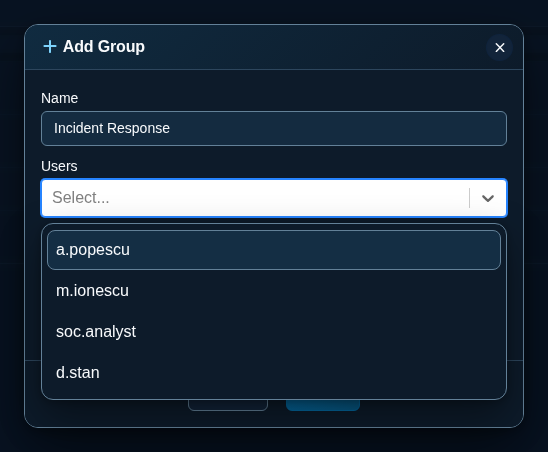 Users list in the Add Group form