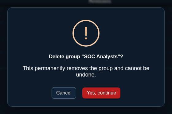 Delete group confirmation