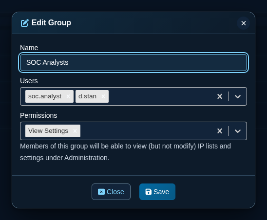 Edit Group form