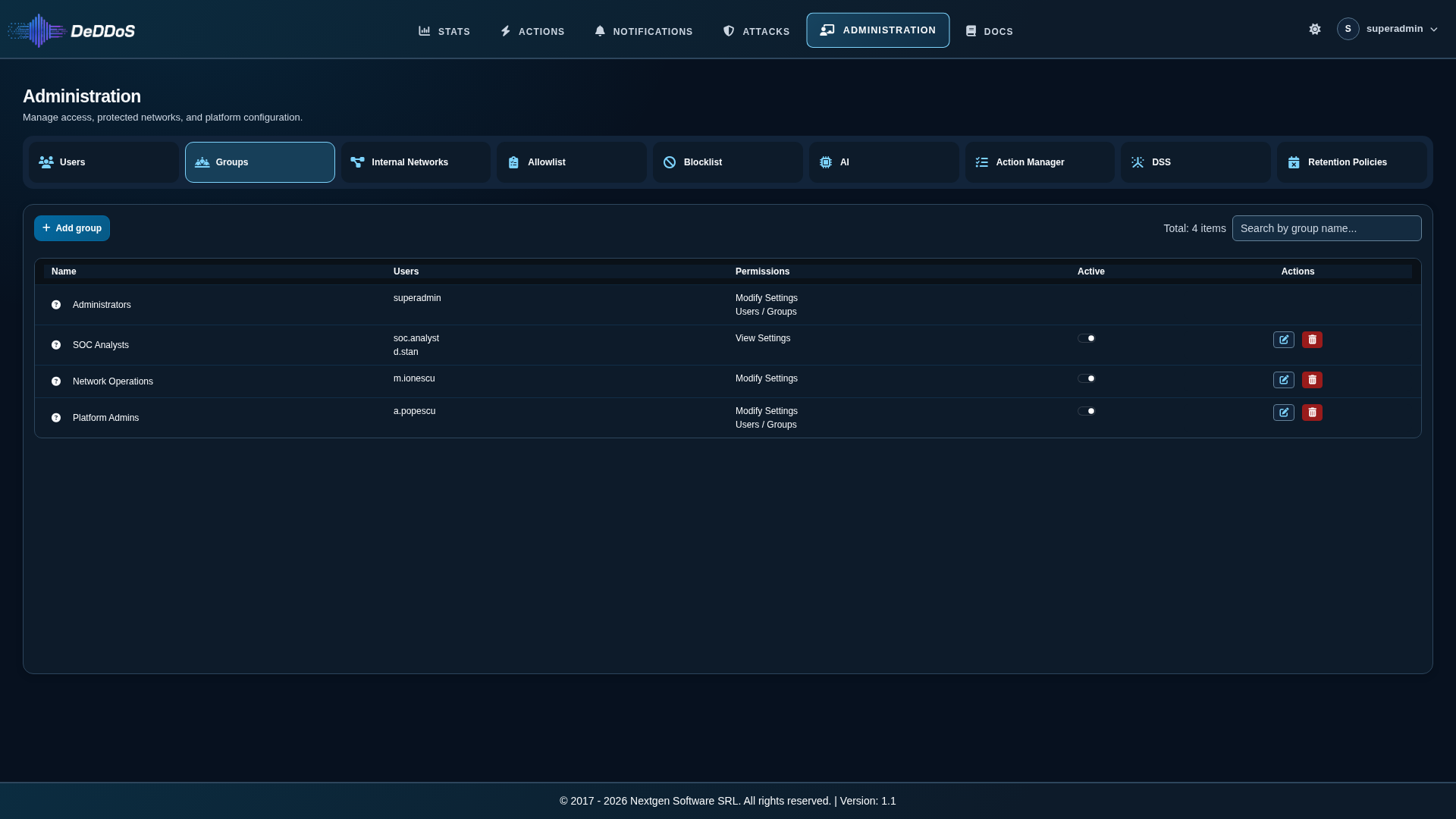 Groups page overview