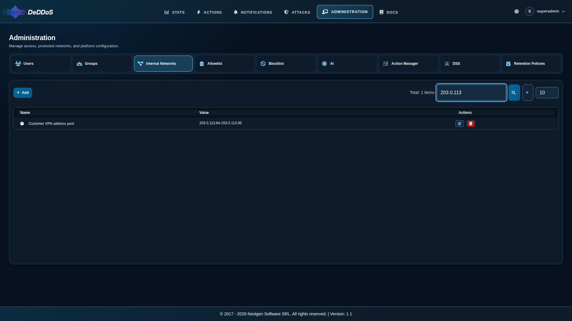 Internal Networks search results