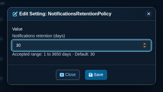 Edit Setting dialog