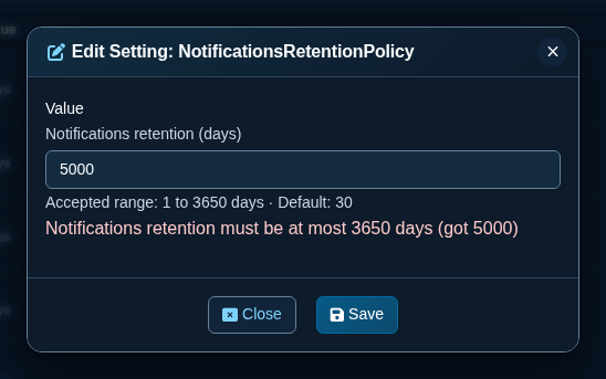 Out-of-range value rejected by the server
