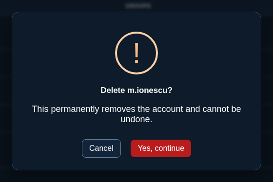 Delete user confirmation