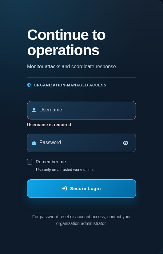 Login form with an empty Username field