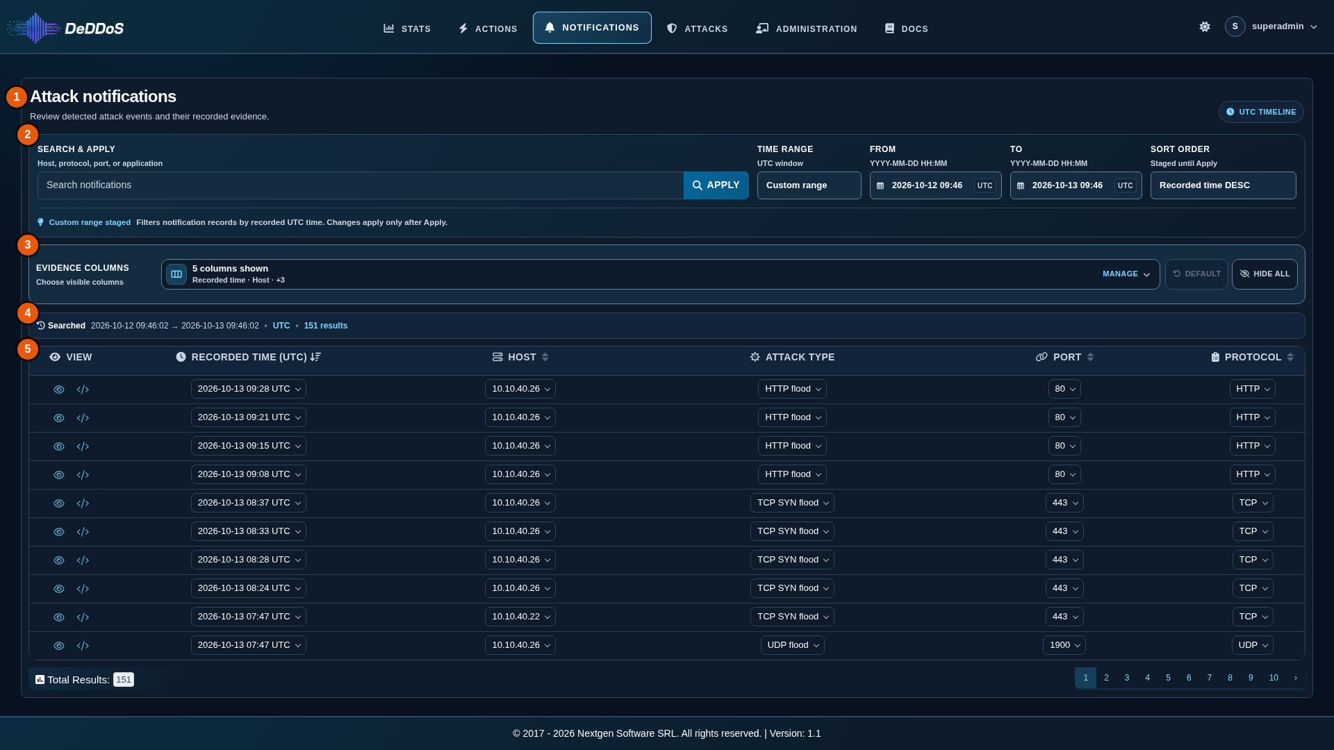 Notifications page main view