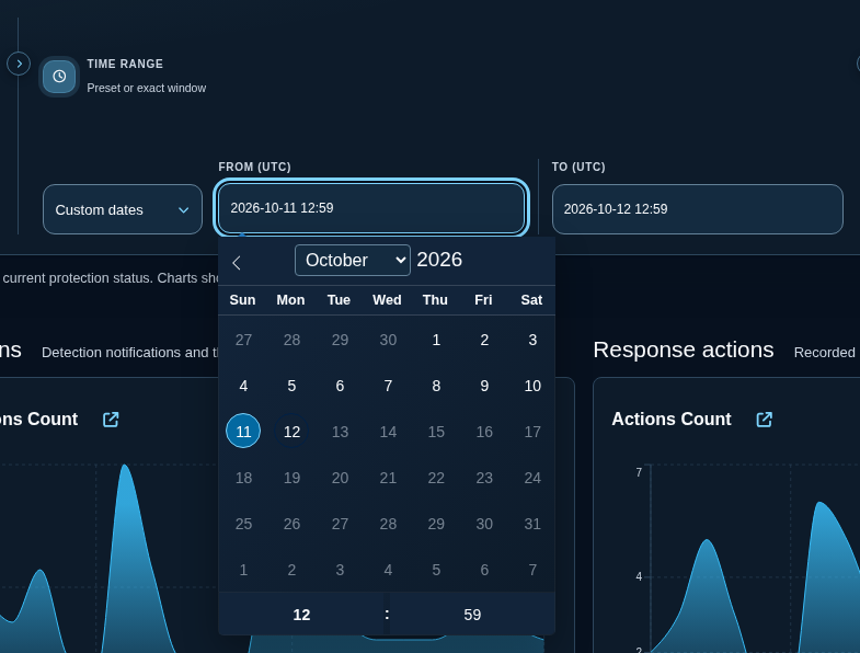 Custom dates with the From calendar open