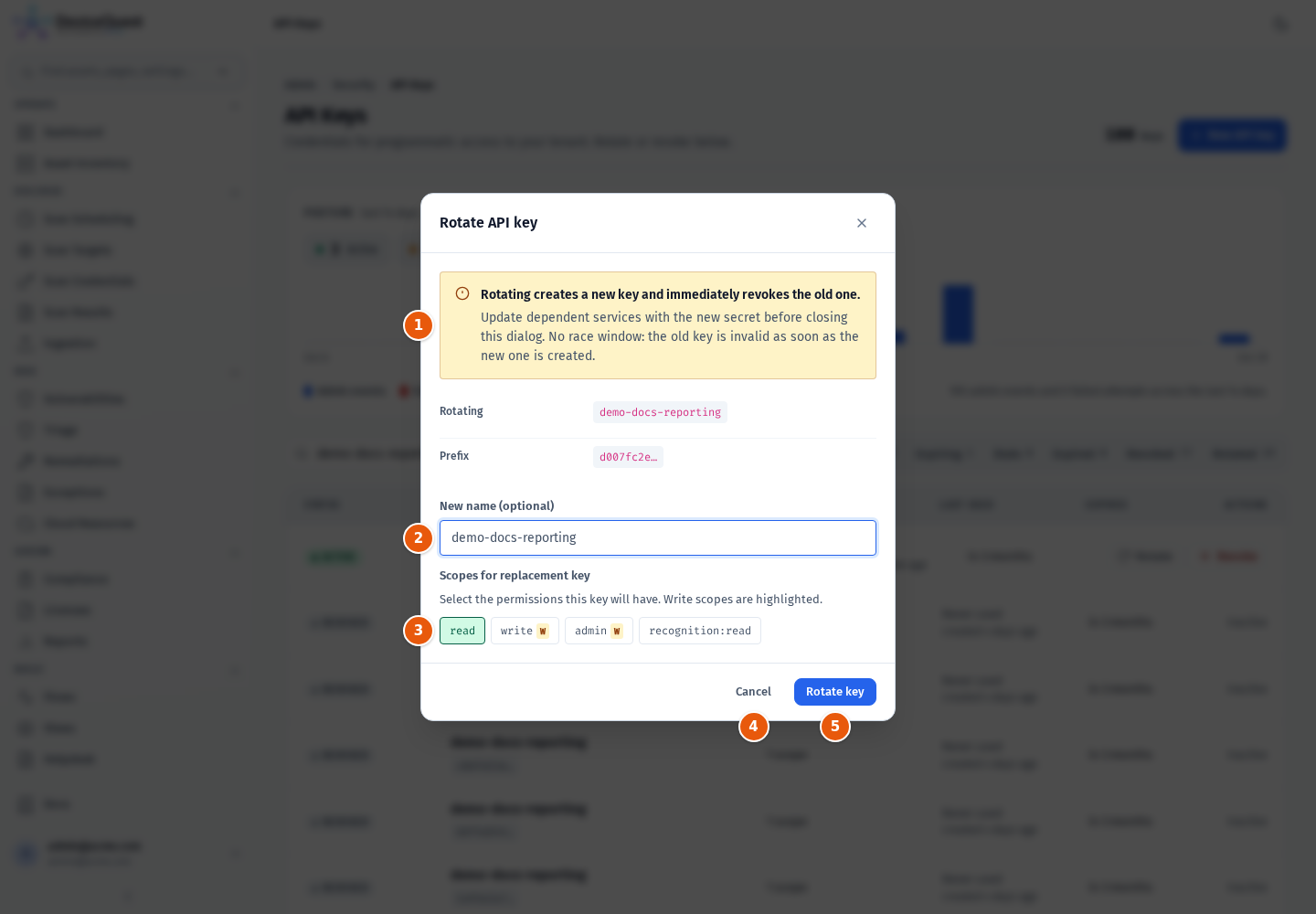 The Rotate API key dialog