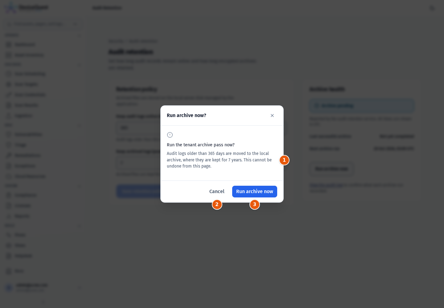 The Run archive now? confirmation dialog