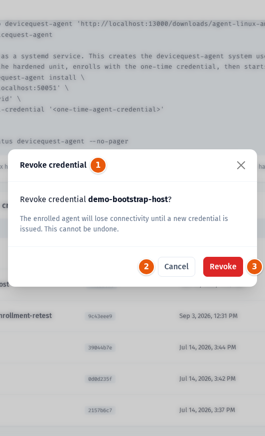 The Revoke credential dialog