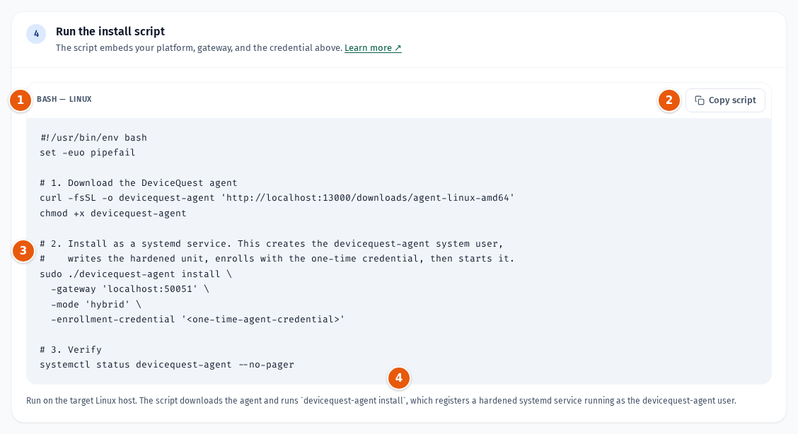 Step 4 with the Linux install script