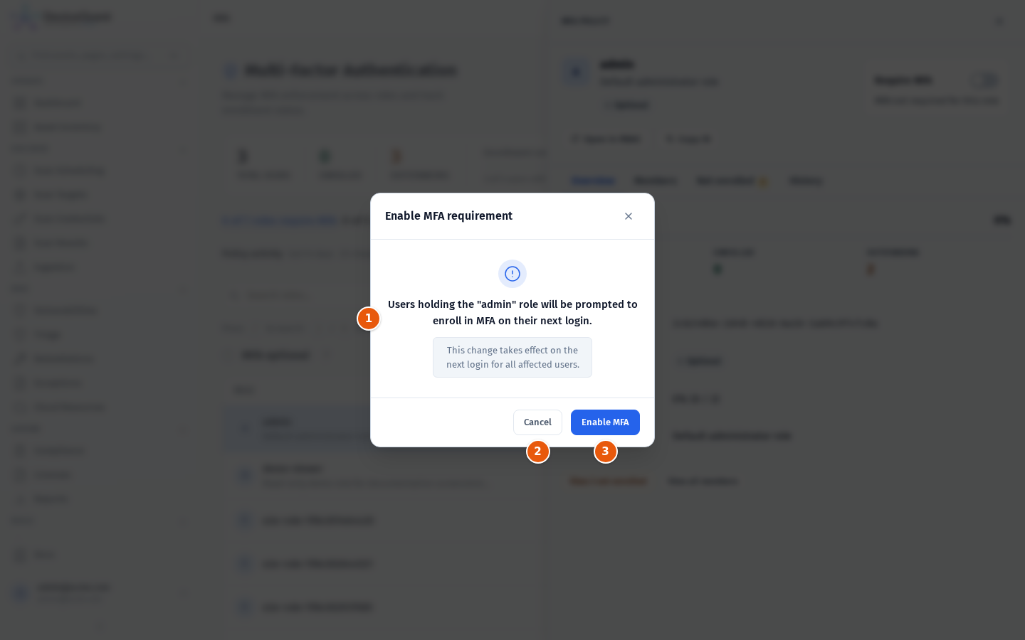 The Enable MFA requirement confirmation