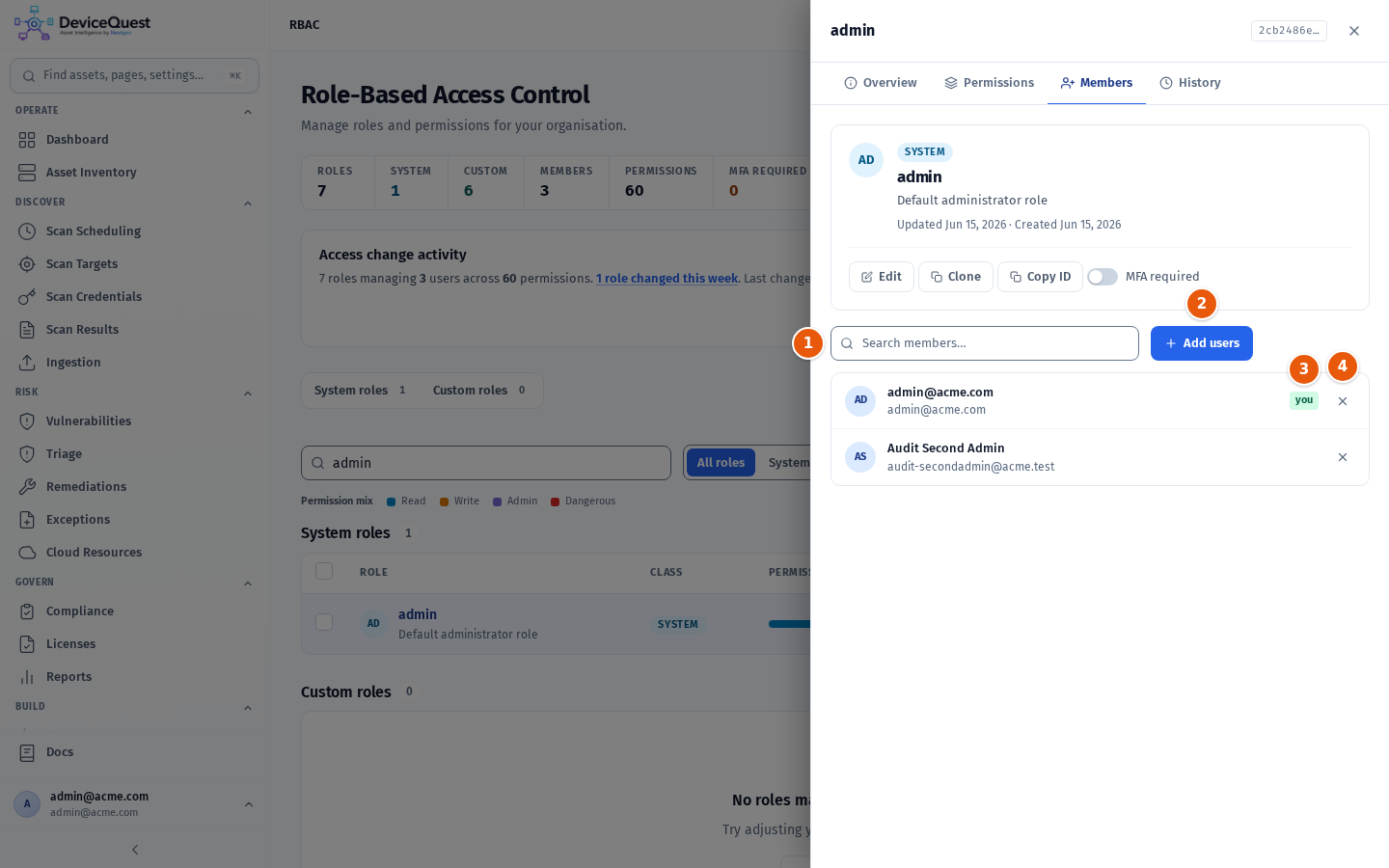 The Members tab of the admin role