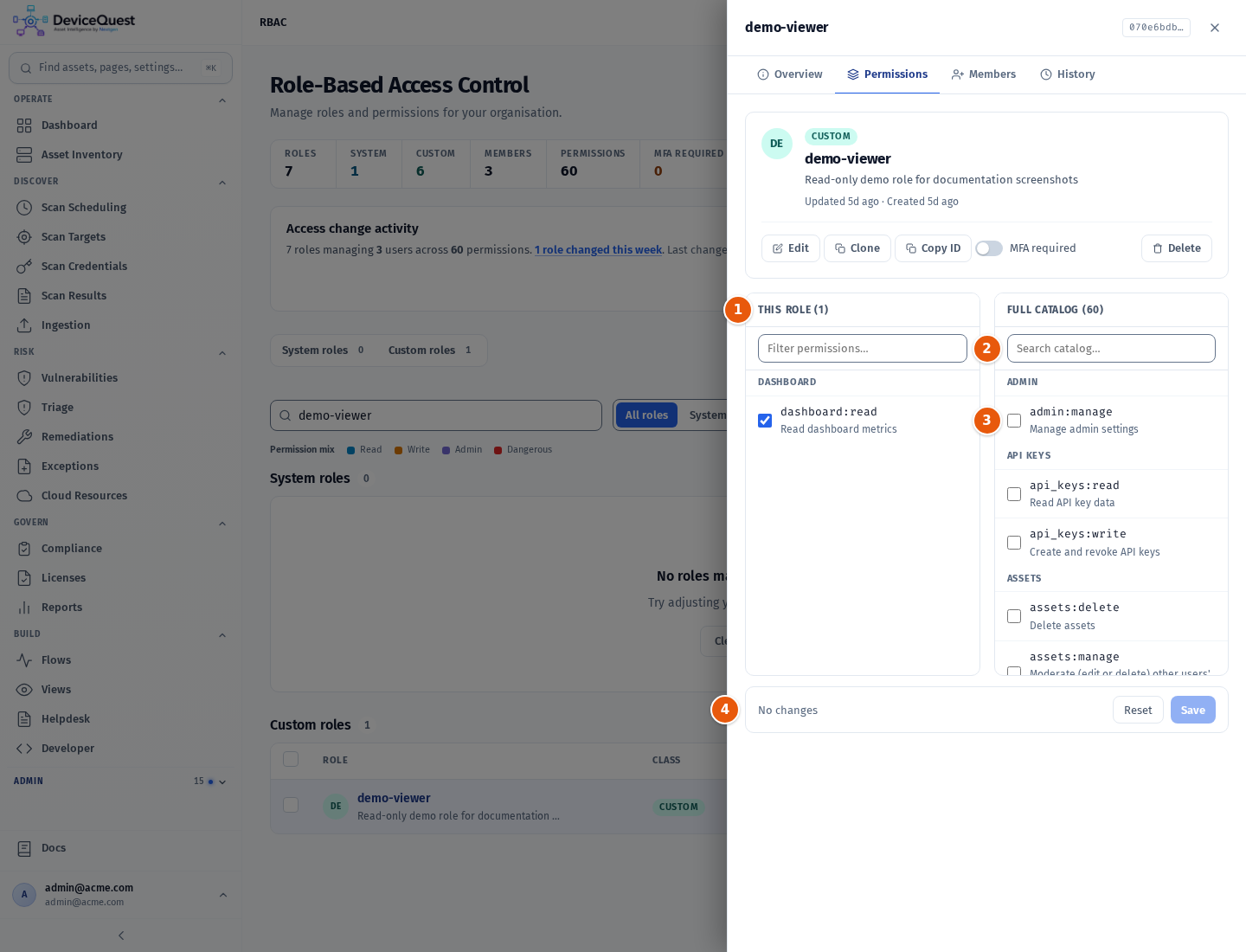 The Permissions tab of a custom role