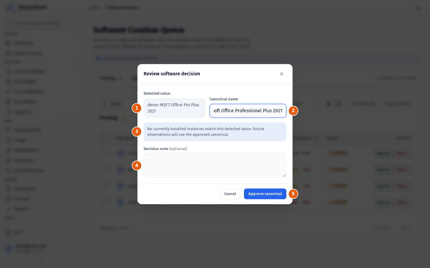 The Review software decision dialog