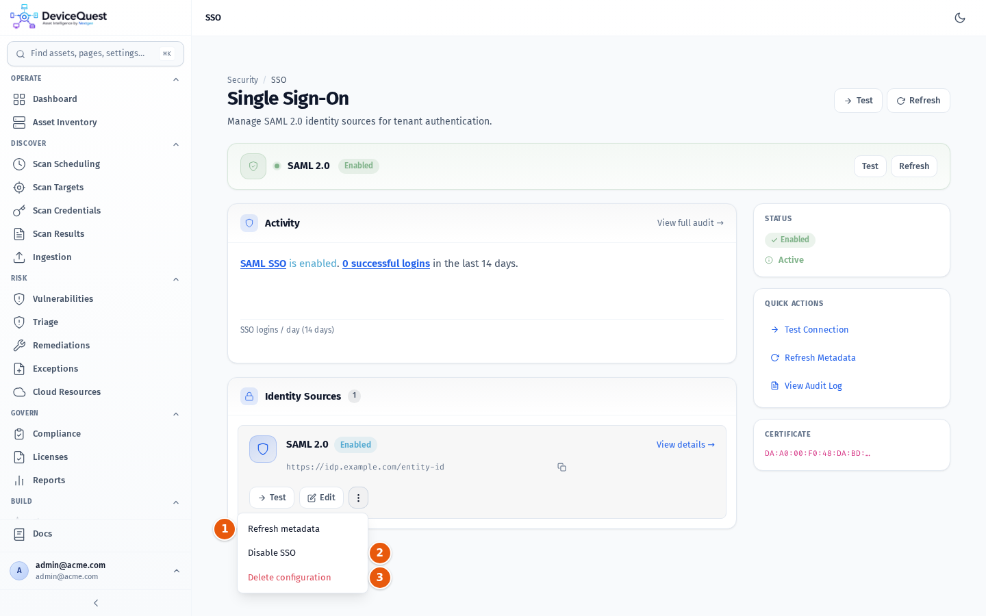 The More actions menu of the identity source