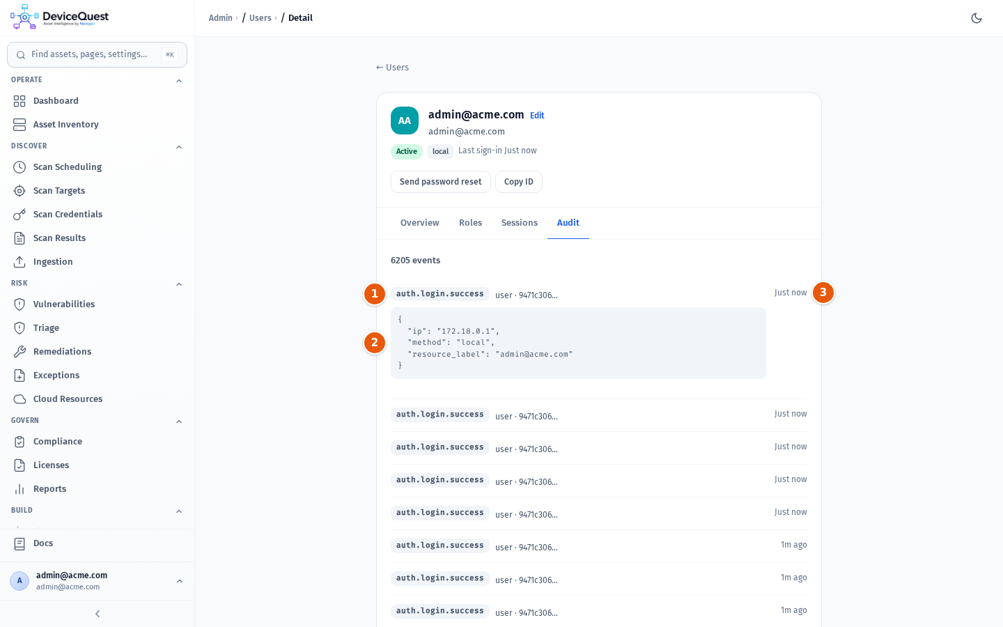 The Audit tab with one event expanded