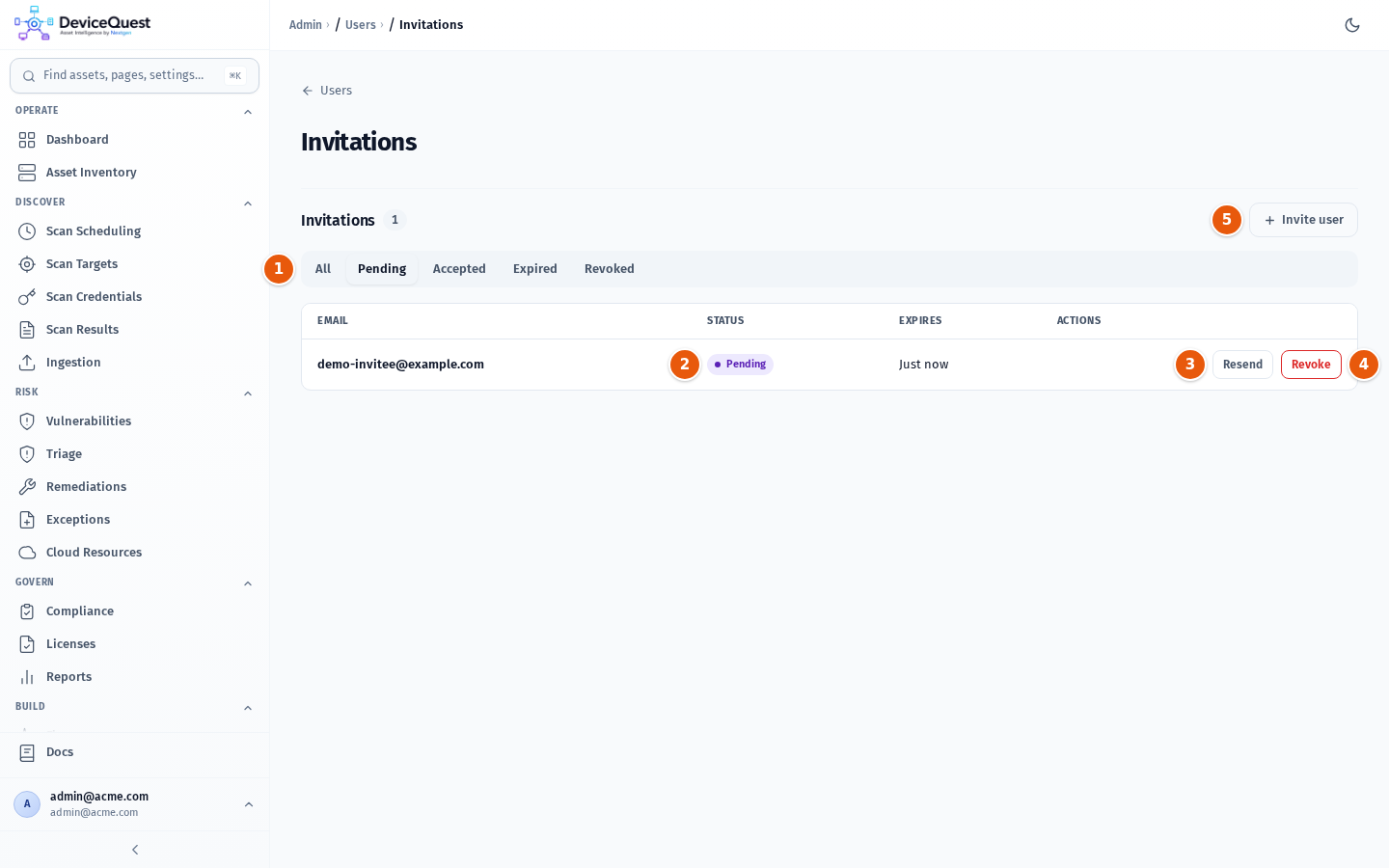 The Invitations page filtered to pending invitations