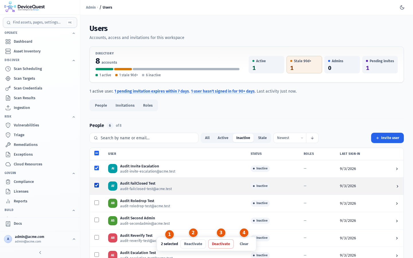The bulk action bar with two accounts selected