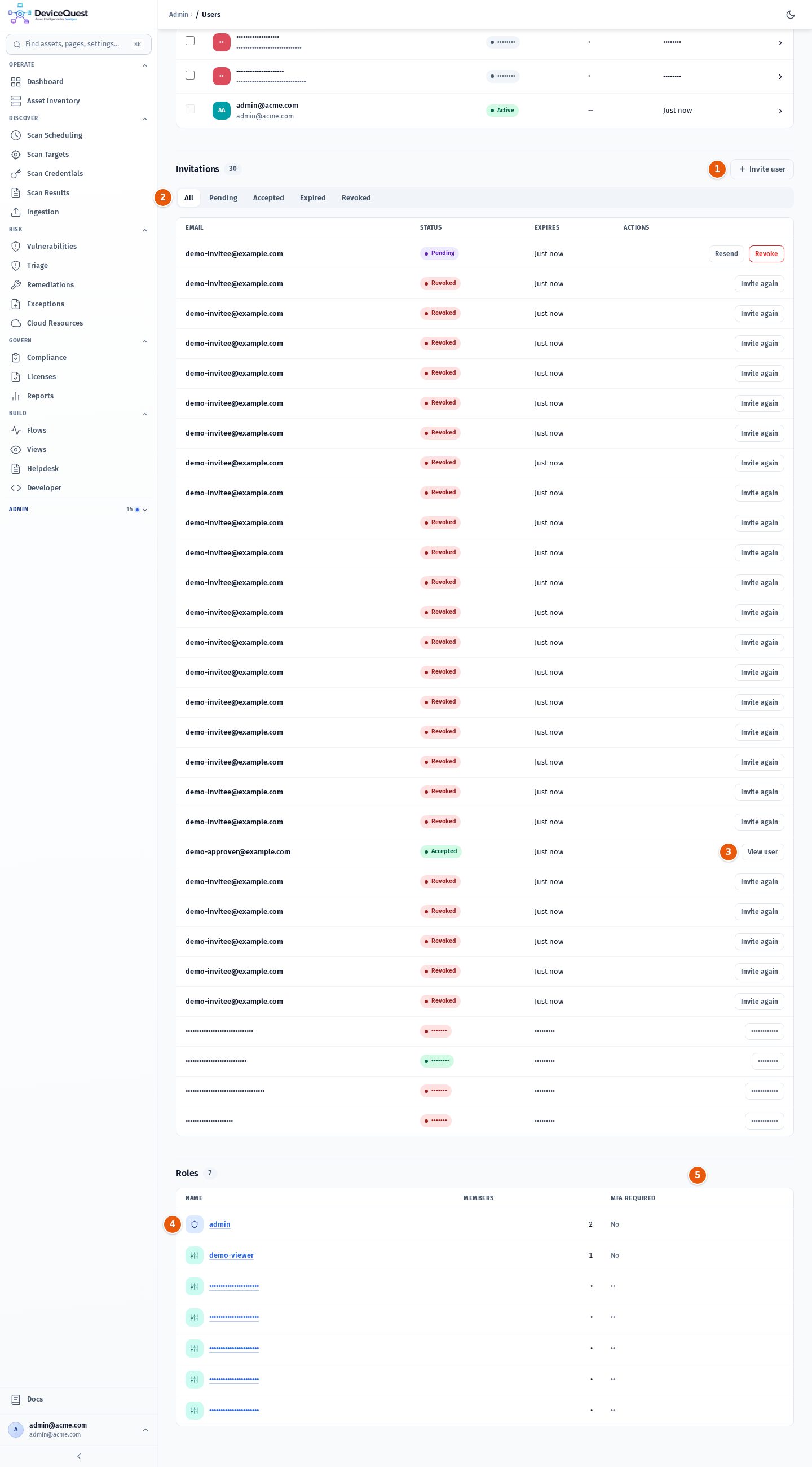 The Invitations and Roles sections of the Users page
