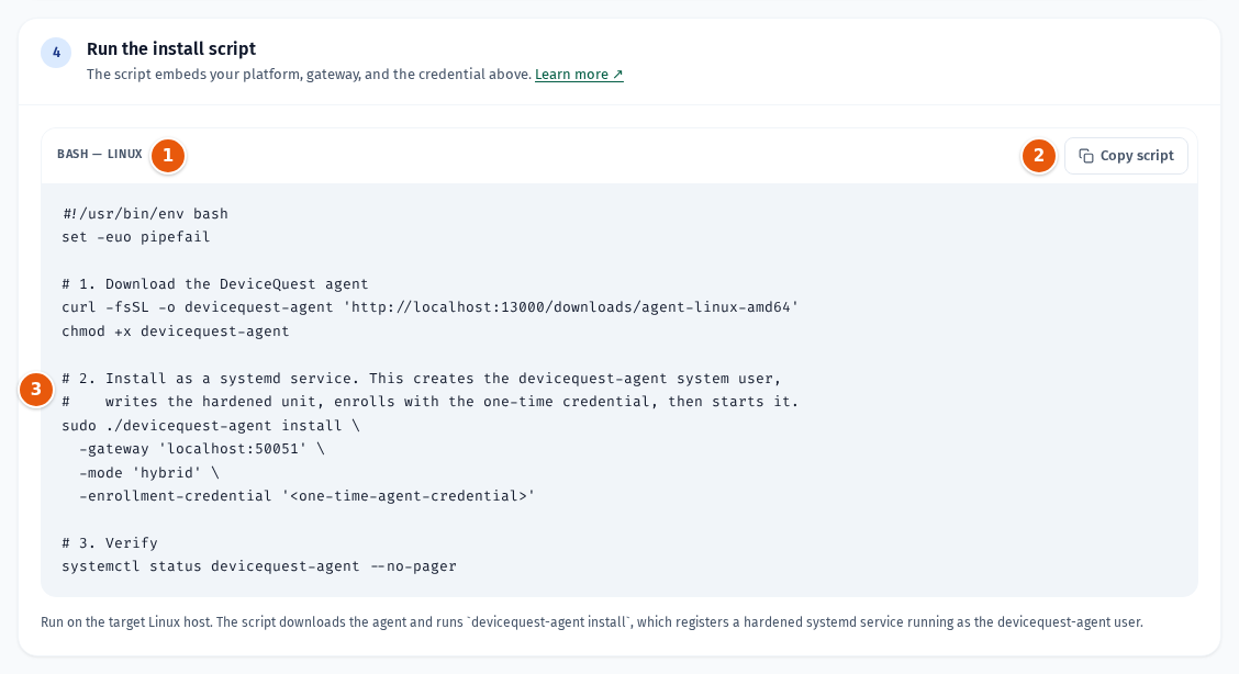 Step 4, Run the install script, for Linux