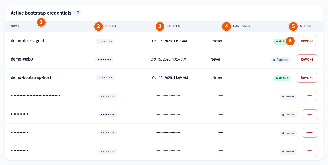 Active bootstrap credentials on the Enroll Agent page