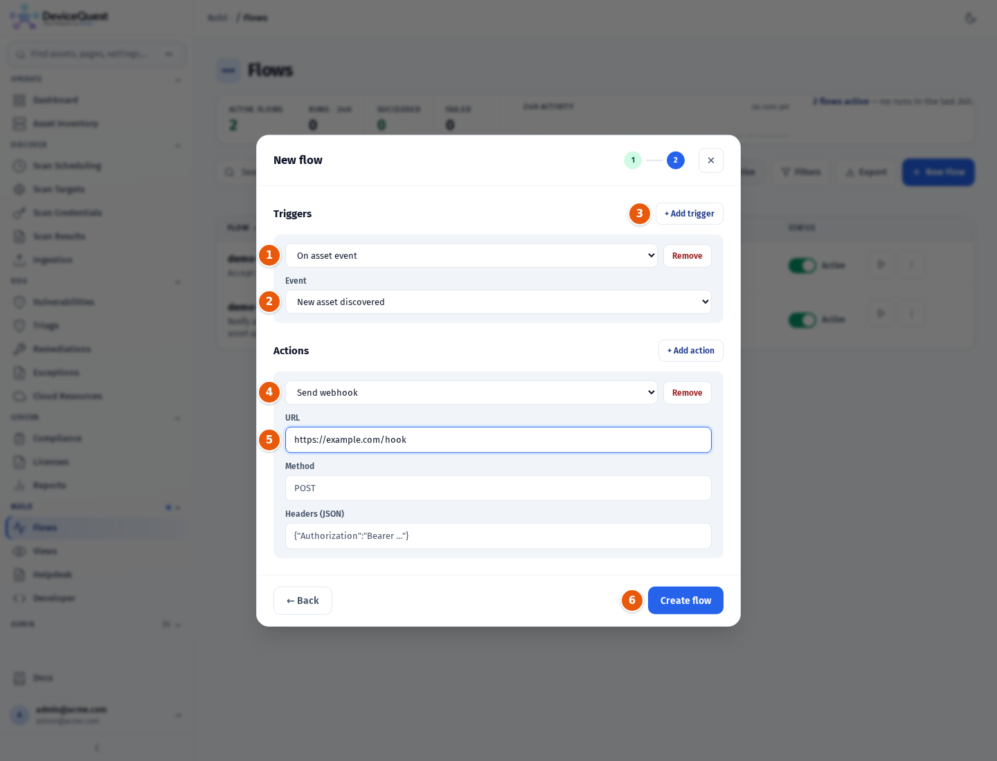 Step 2 of the wizard: Triggers and Actions builders